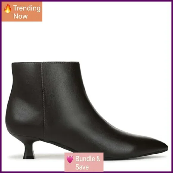 Women's Faux Leather Ankle Boots with Kitten Heel, Side Zipper